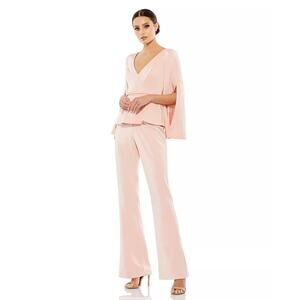 Mac Duggal Leena Long Sleeve Pant Suit V-Neck Pink Size 6 NWT